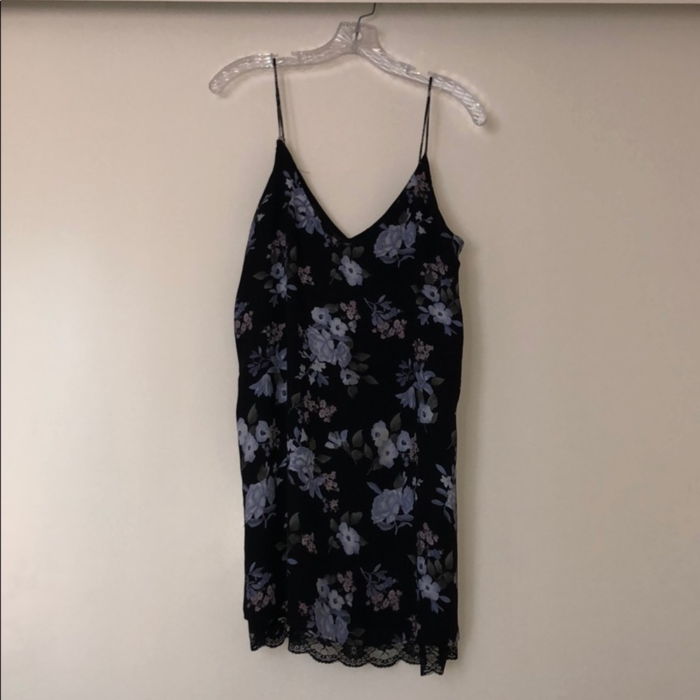 Black Floral Dress with Lace Trim